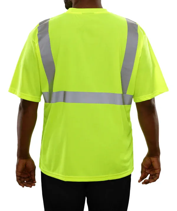 102STLM Lightweight Lime Birdseye Pocket Safety High Visibility Work Shirt