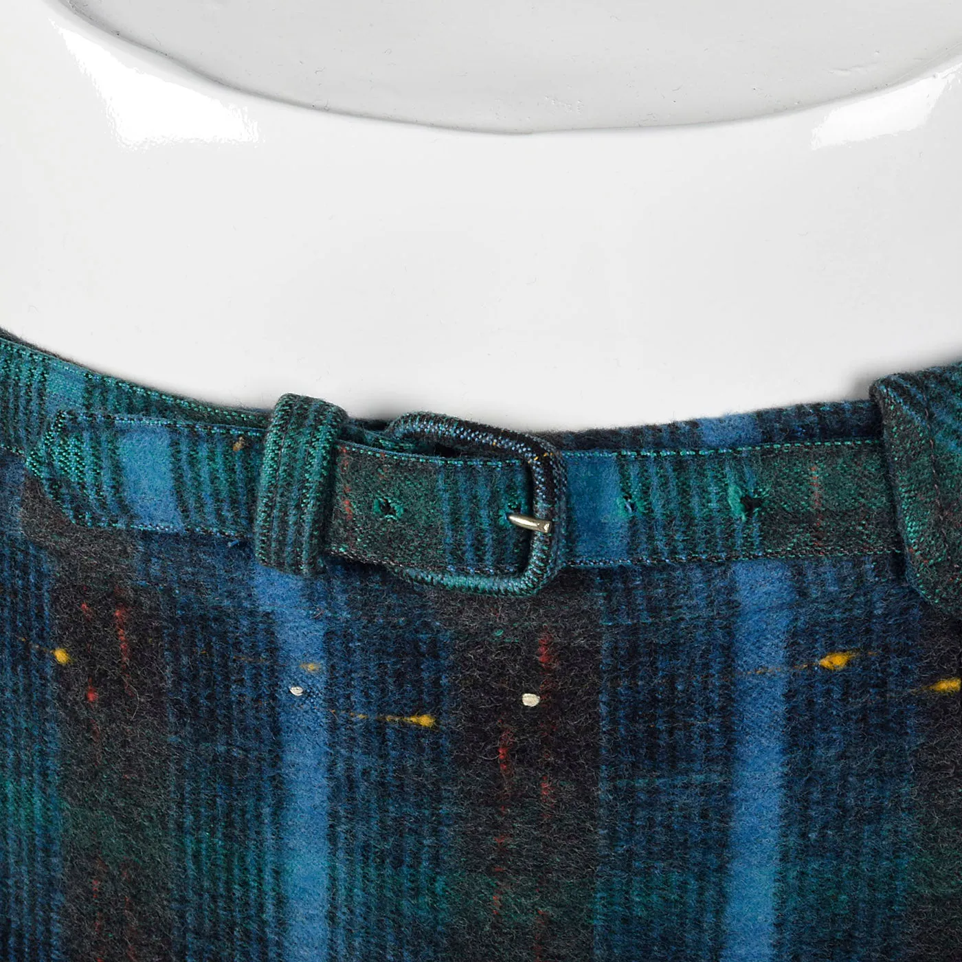 1950s Blue and Green Plaid Flannel Skirt