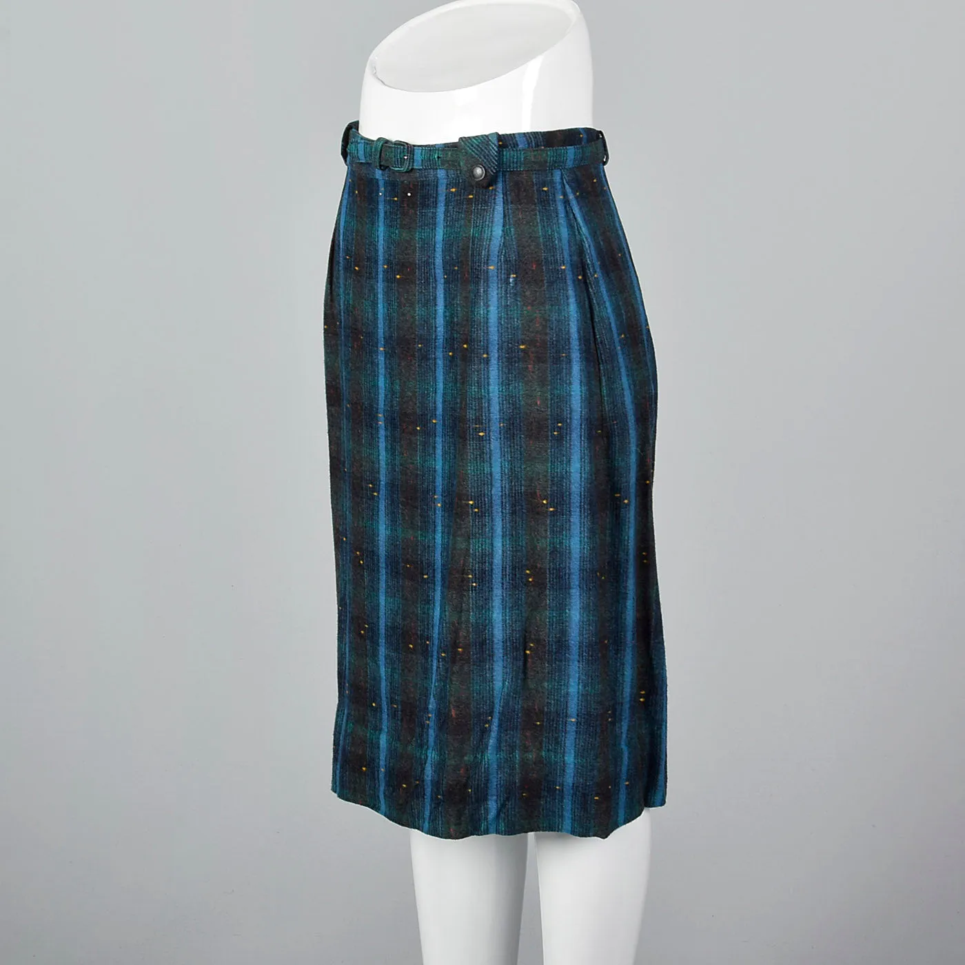 1950s Blue and Green Plaid Flannel Skirt