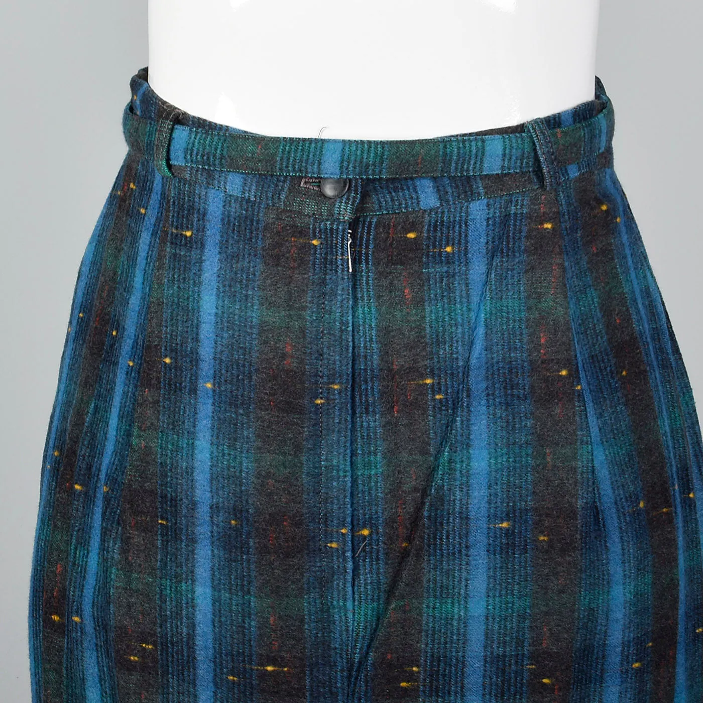 1950s Blue and Green Plaid Flannel Skirt