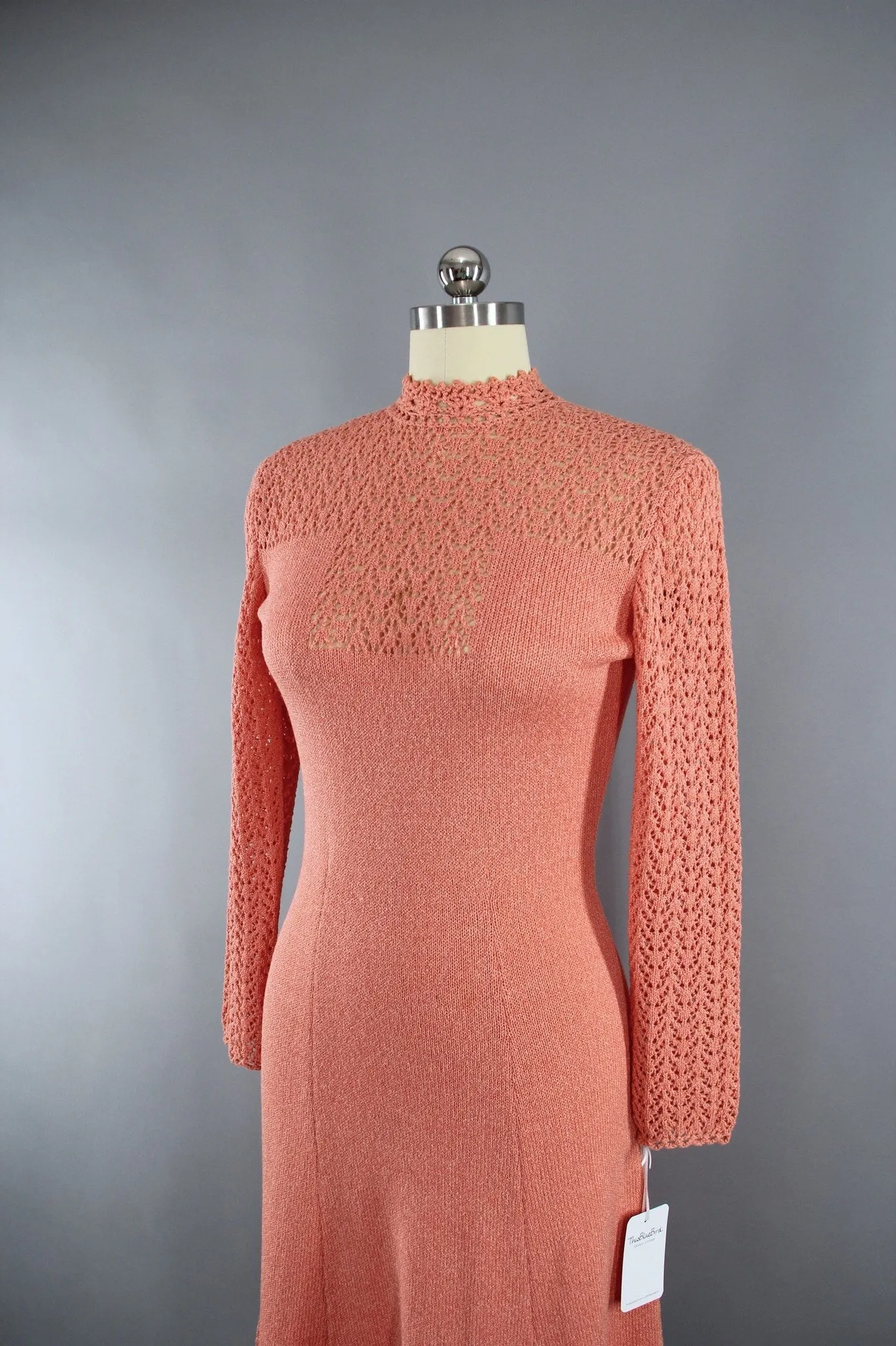 1980s Orange Knit Sweater Dress by Picardo Knits