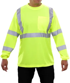 204STLM ANSI Hi-Vis Long Sleeve Lime Birdseye Pocket Safety T-Shirt