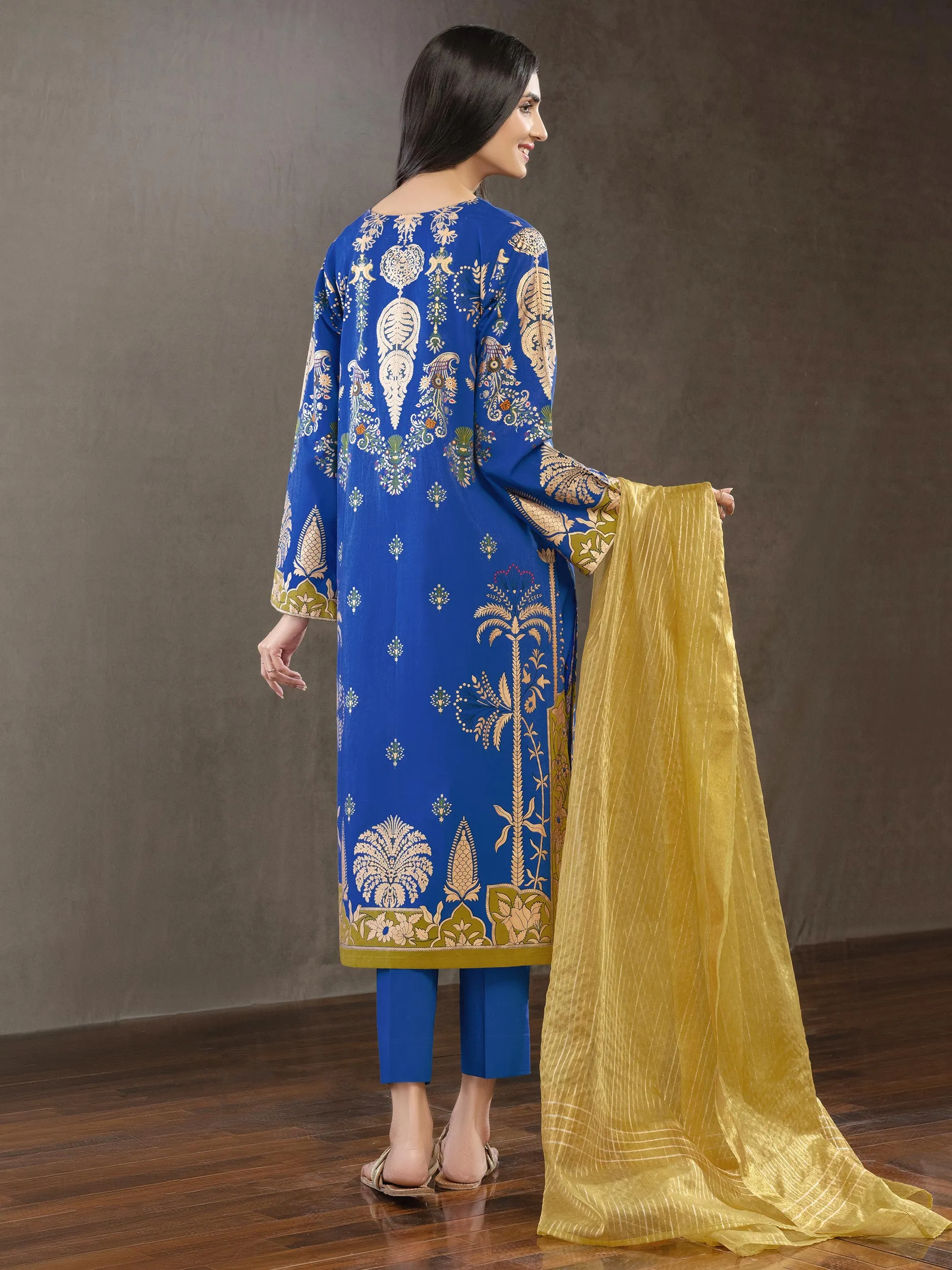 3 Piece Lawn Suit-Gold Pasted Print (Unstitched)