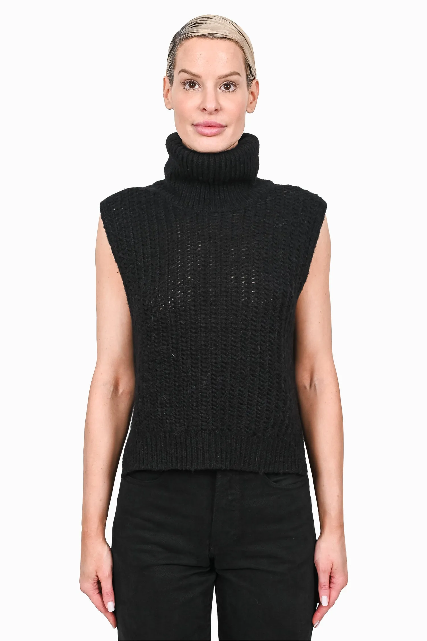 3.1 Phillip Lim Black Chunky Sleeveless Turtle Neck Sweater Size S