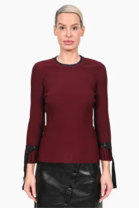 3.1 Phillip Lim Burgundy Ribbed Knit with Navy Trim Sweater Size L