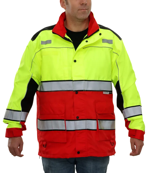 461STLR Safety Jacket: Hi-Vis Responder Parka: Waterproof: 2-Tone Lime & Red