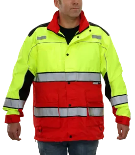 461STLR Safety Jacket: Hi-Vis Responder Parka: Waterproof: 2-Tone Lime & Red