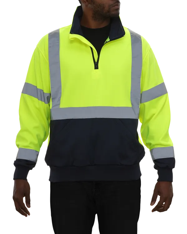 605GTLN Hi-Vis 2-Tone Quarter Zip Fleece: 7 oz. Lime & Navy