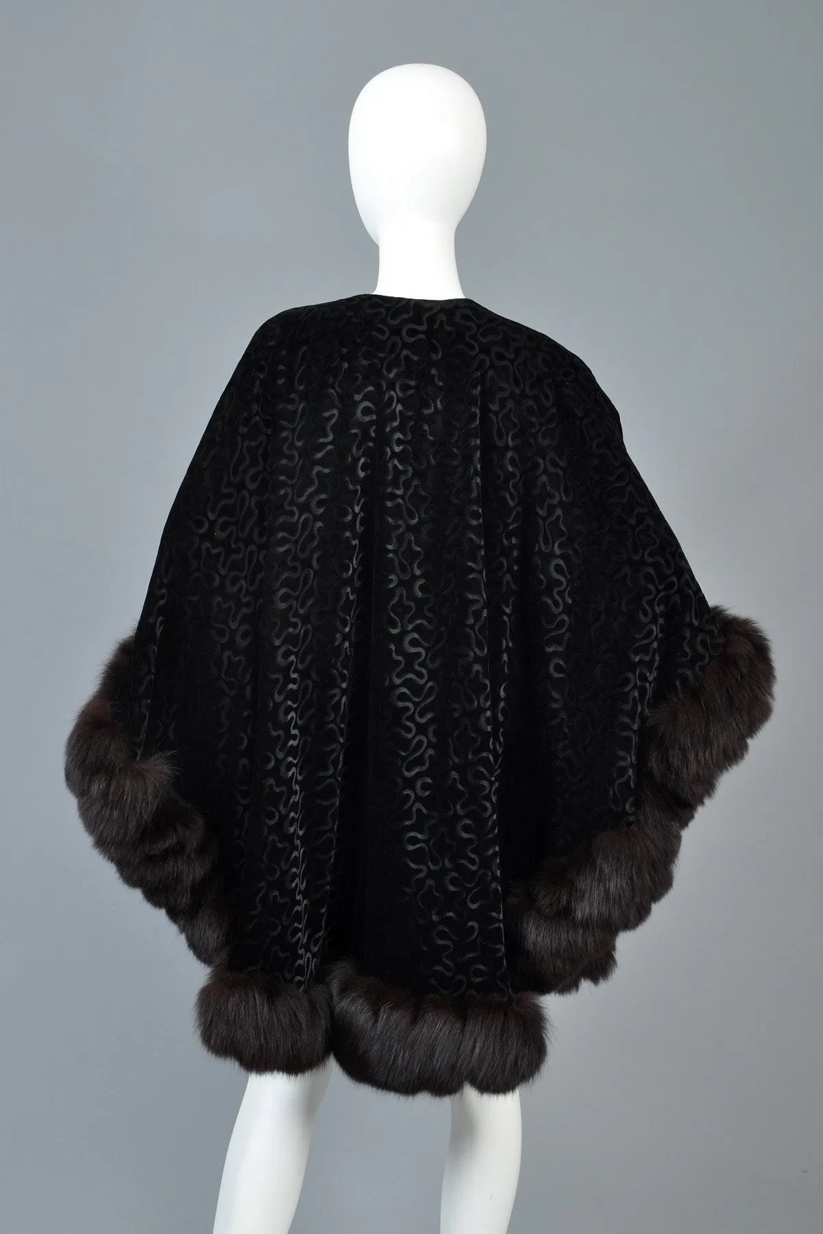 Adrienne Landau Velvet   Fox Fur Cape