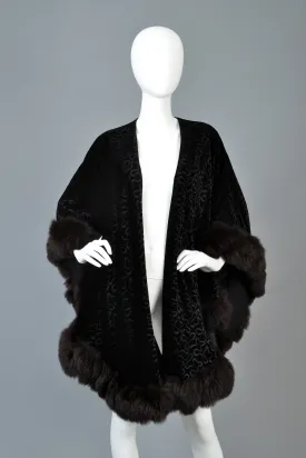 Adrienne Landau Velvet   Fox Fur Cape