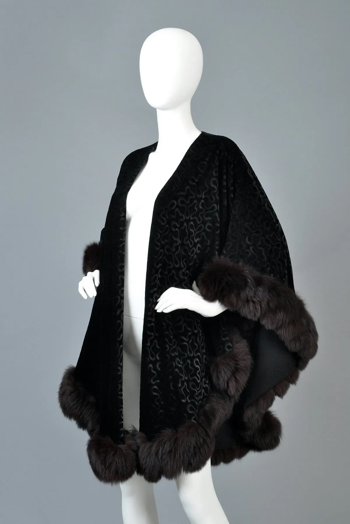 Adrienne Landau Velvet   Fox Fur Cape