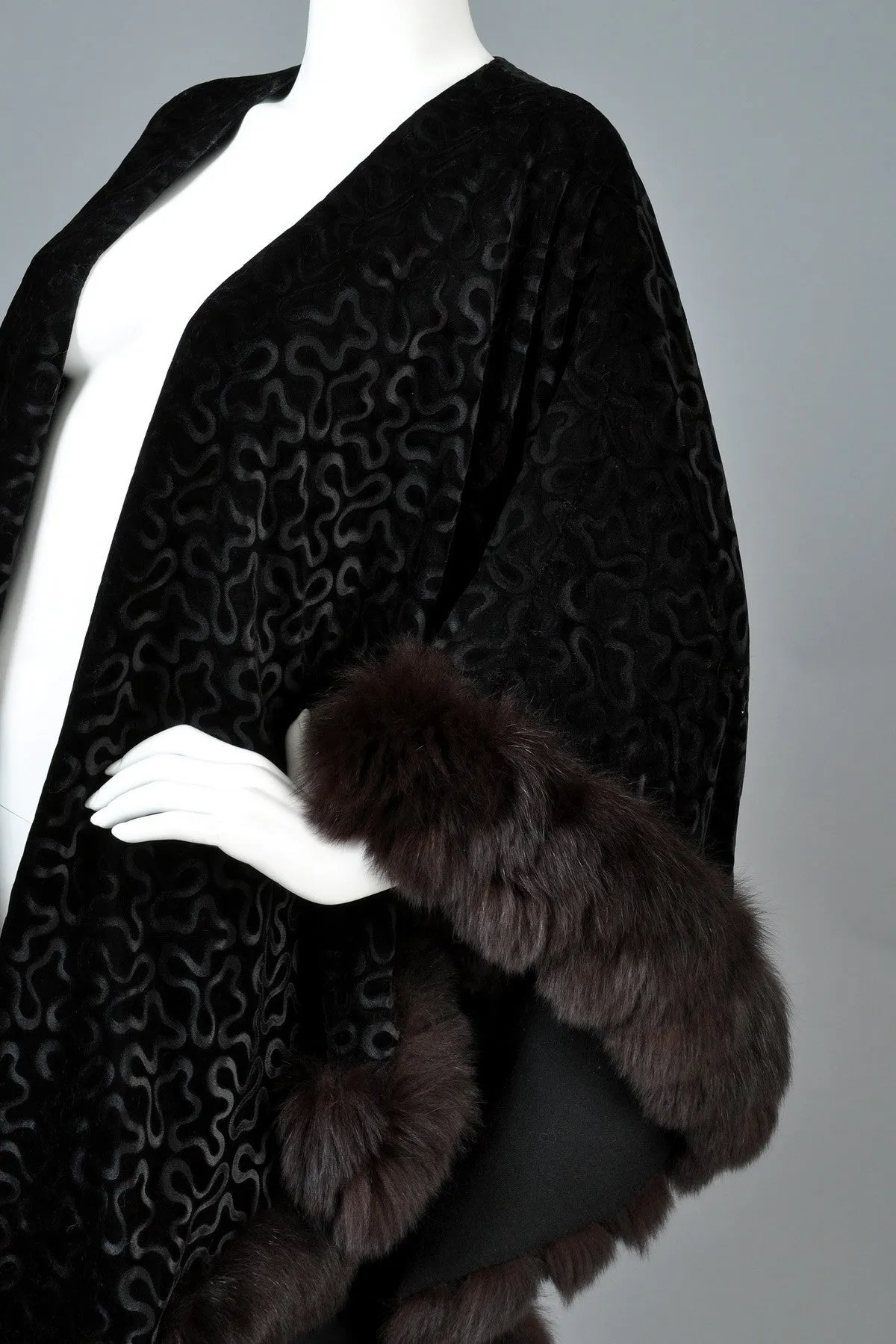 Adrienne Landau Velvet   Fox Fur Cape