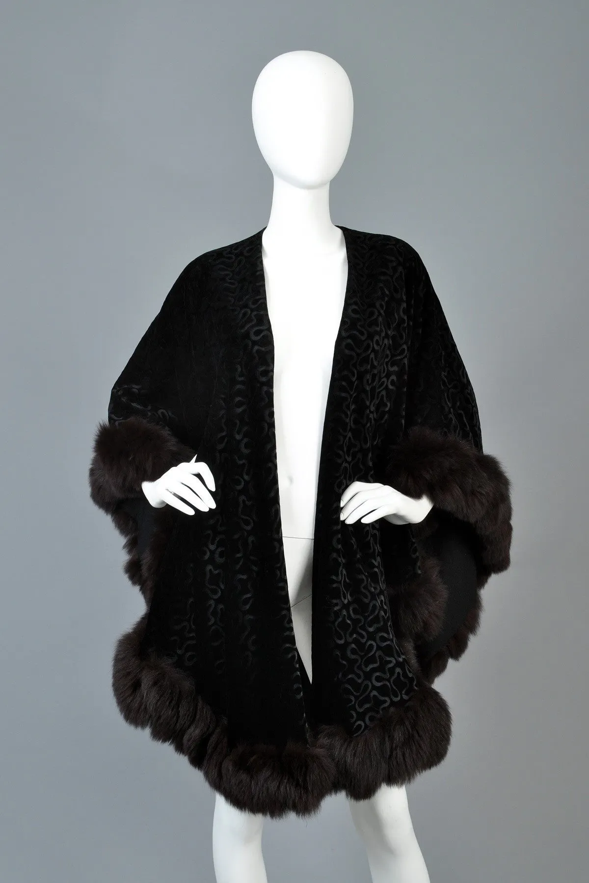 Adrienne Landau Velvet   Fox Fur Cape