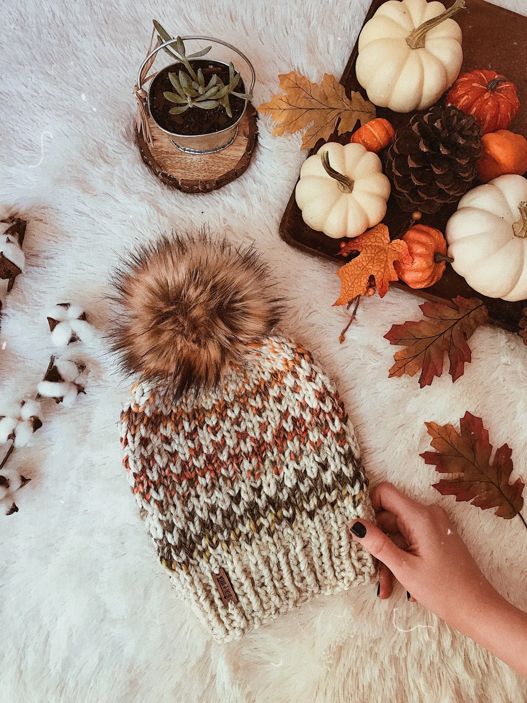 Adult Knitted Fair Isle Beanie with Faux Fur Pom Pom // The Hallowell