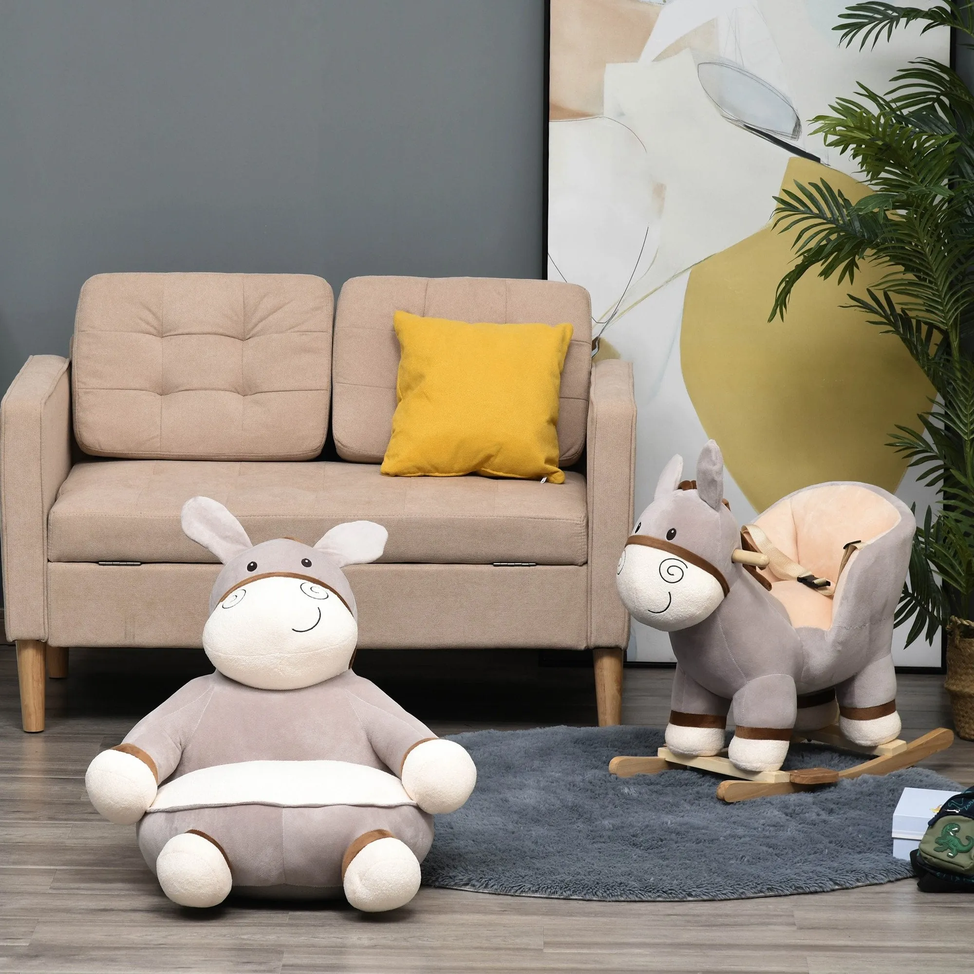 Animal Kids Sofa Chair Cartoon Cute Donkey Multi-functional with Armrest Flannel PP Cotton 60 x 55 x 60cm Grey for 18-36 months