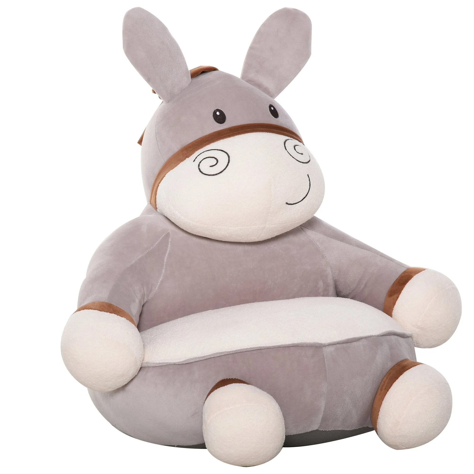 Animal Kids Sofa Chair Cartoon Cute Donkey Multi-functional with Armrest Flannel PP Cotton 60 x 55 x 60cm Grey for 18-36 months