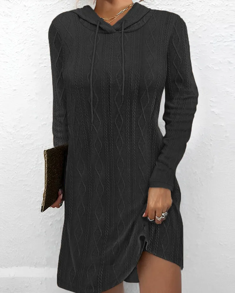 Autumn New Solid Color Long Sleeve Hooded Pullover Knit Dress