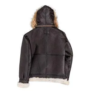 B-3 Hooded Sheepskin Bomber Style Jacket For Men