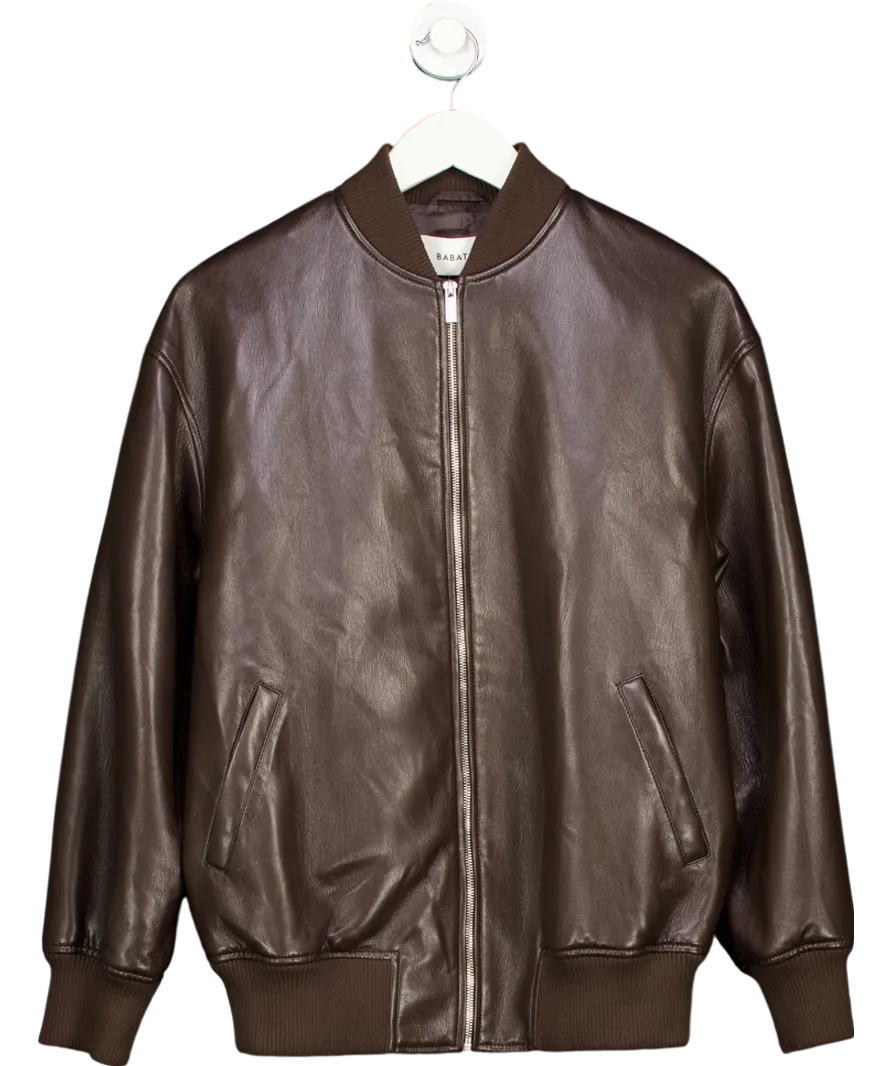 Babaton Brown Avedon Vegan Leather Bomber Jacket UK S