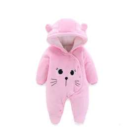 Baby winter outdoor romper cuddly overall flannel romper suit with press studs (0-3 months) - Pink