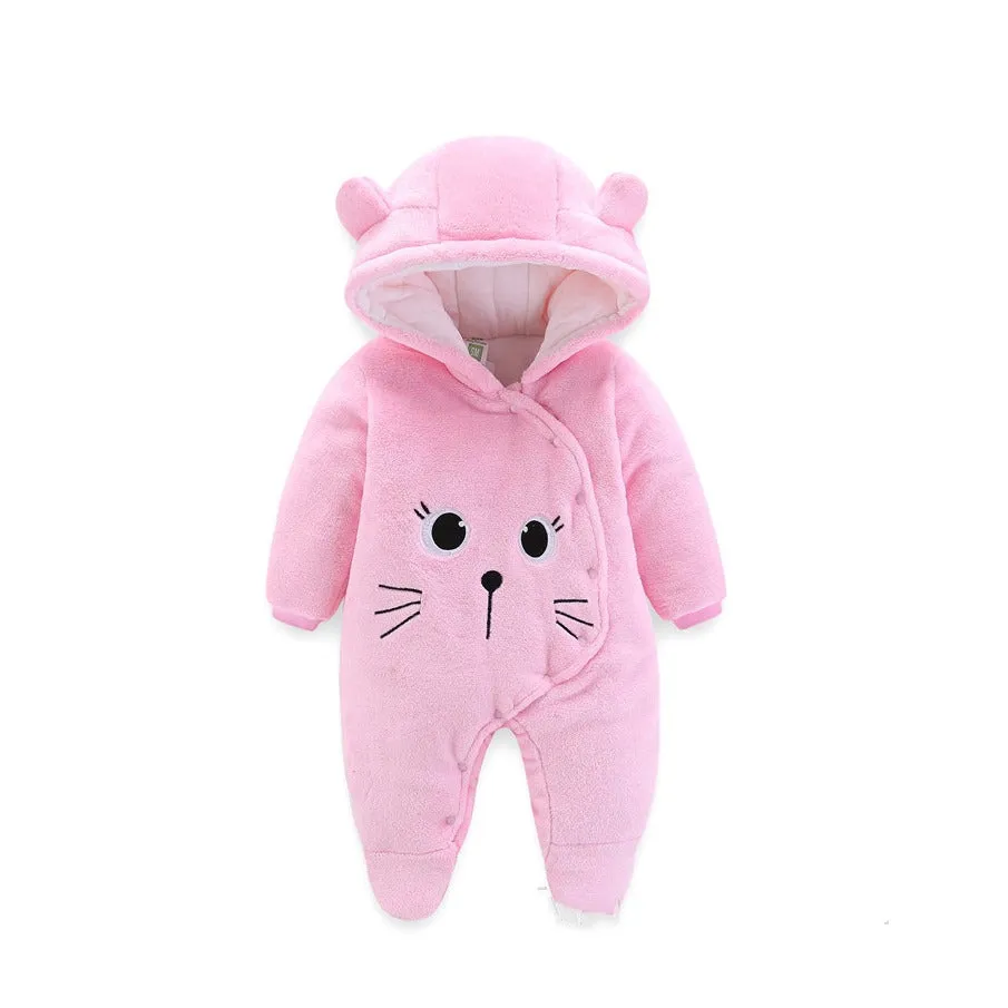 Baby winter outdoor romper cuddly overall flannel romper suit with press studs (0-3 months) - Pink