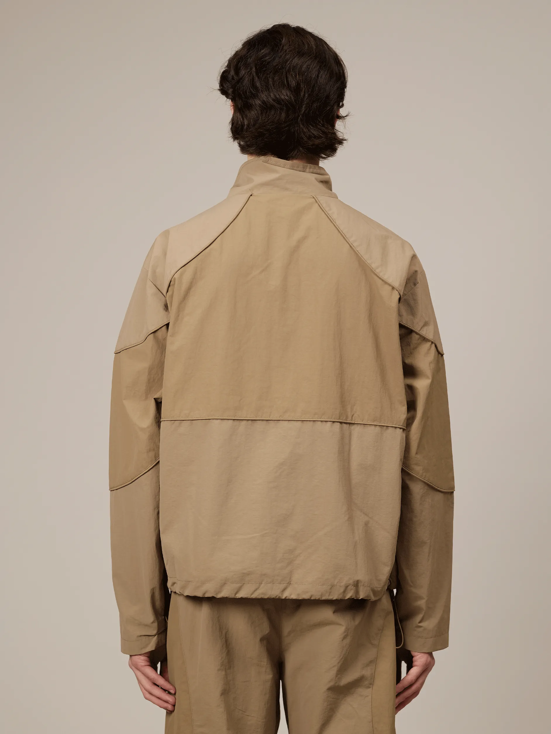 BEIGE CONTRAST NYLON TRACK JACKET