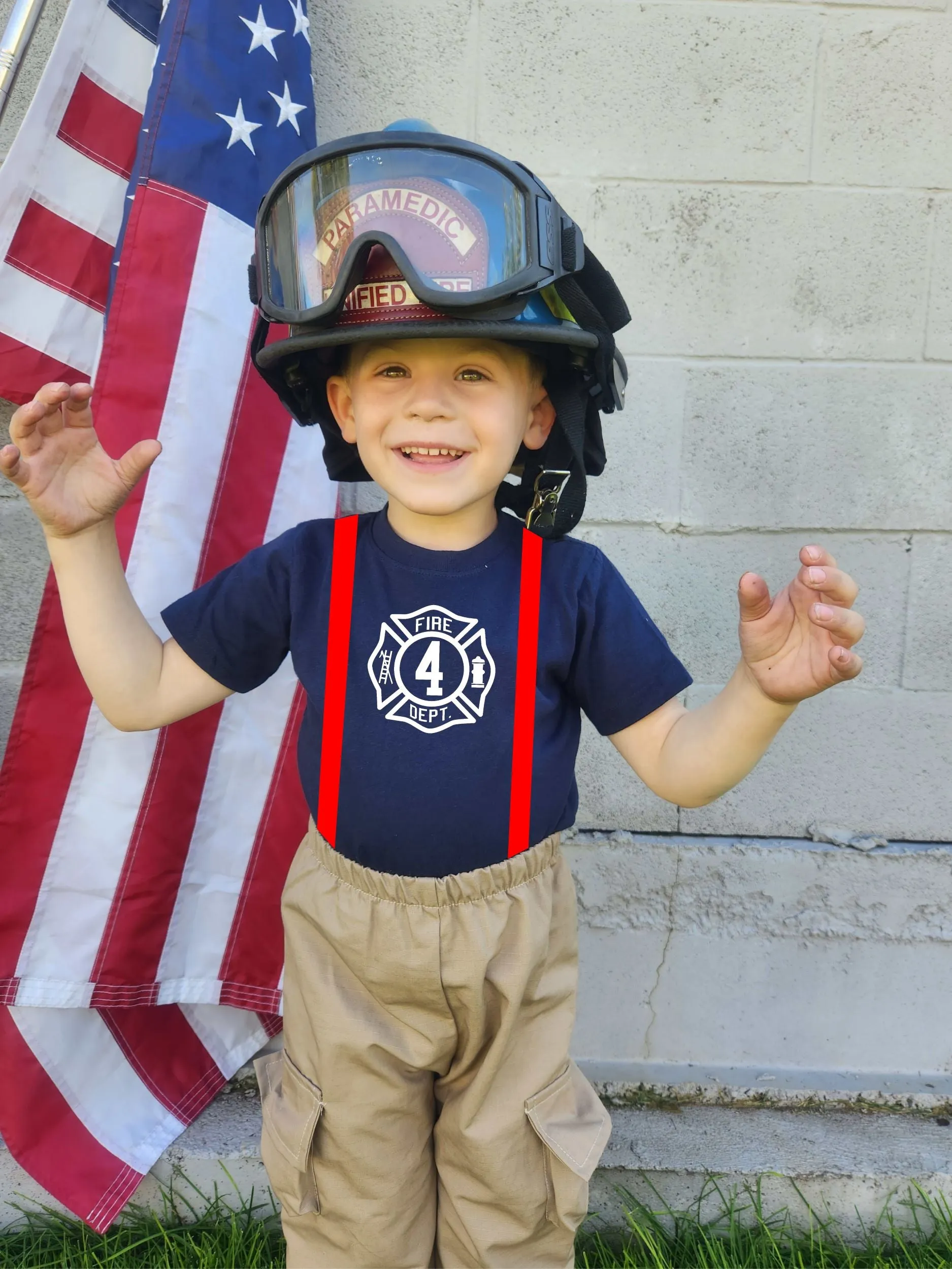 BIRTHDAY Firefighter Personalized TAN 2PC Toddler Outfit