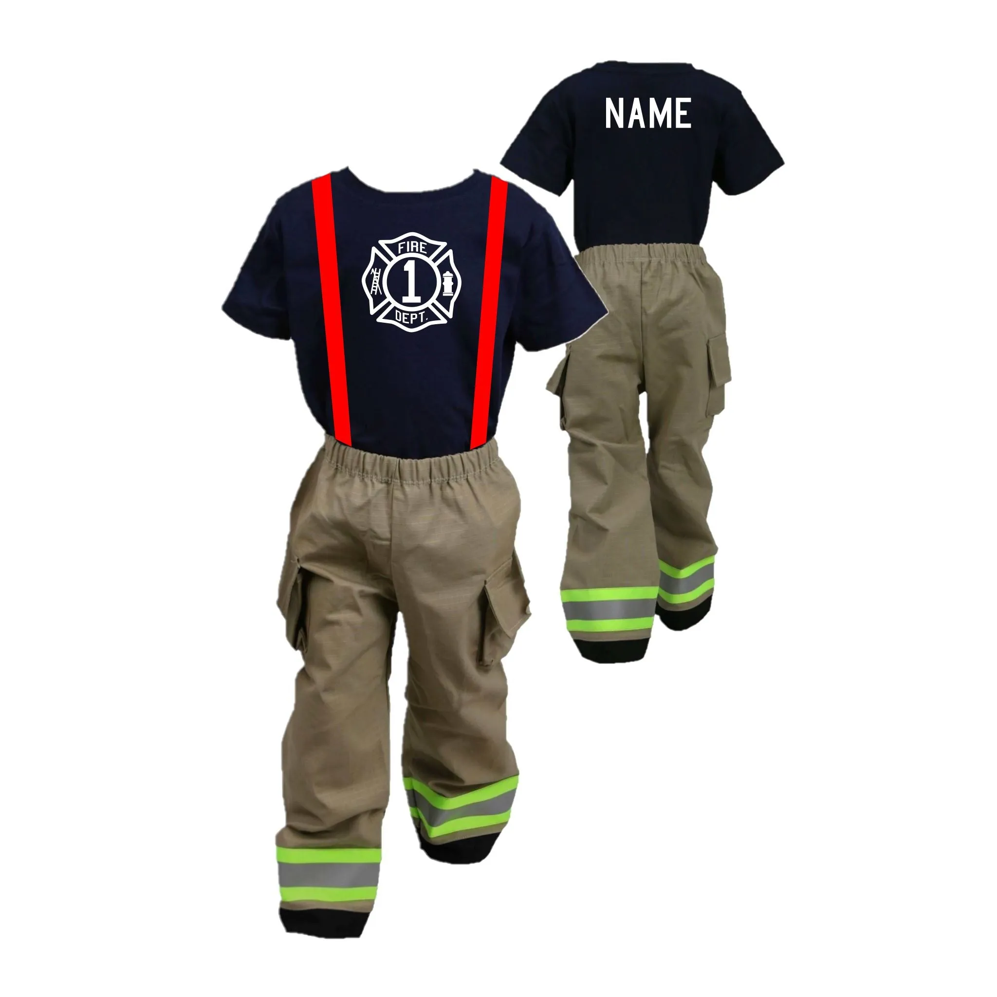 BIRTHDAY Firefighter Personalized TAN 2PC Toddler Outfit