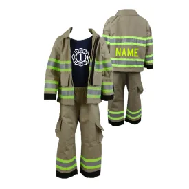 BIRTHDAY Firefighter Personalized TAN 3PC Toddler Outfit