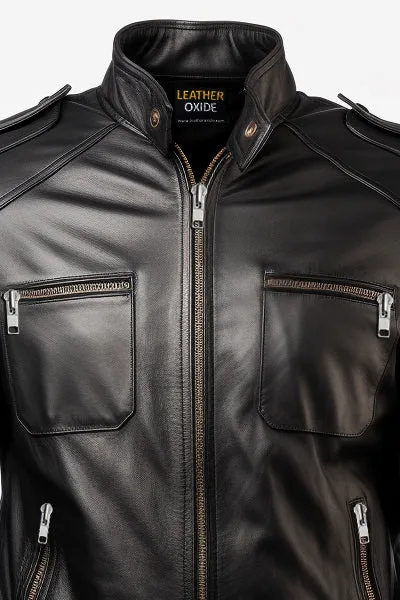 Black Leather Bomber Jacket Men-Leatheroxide