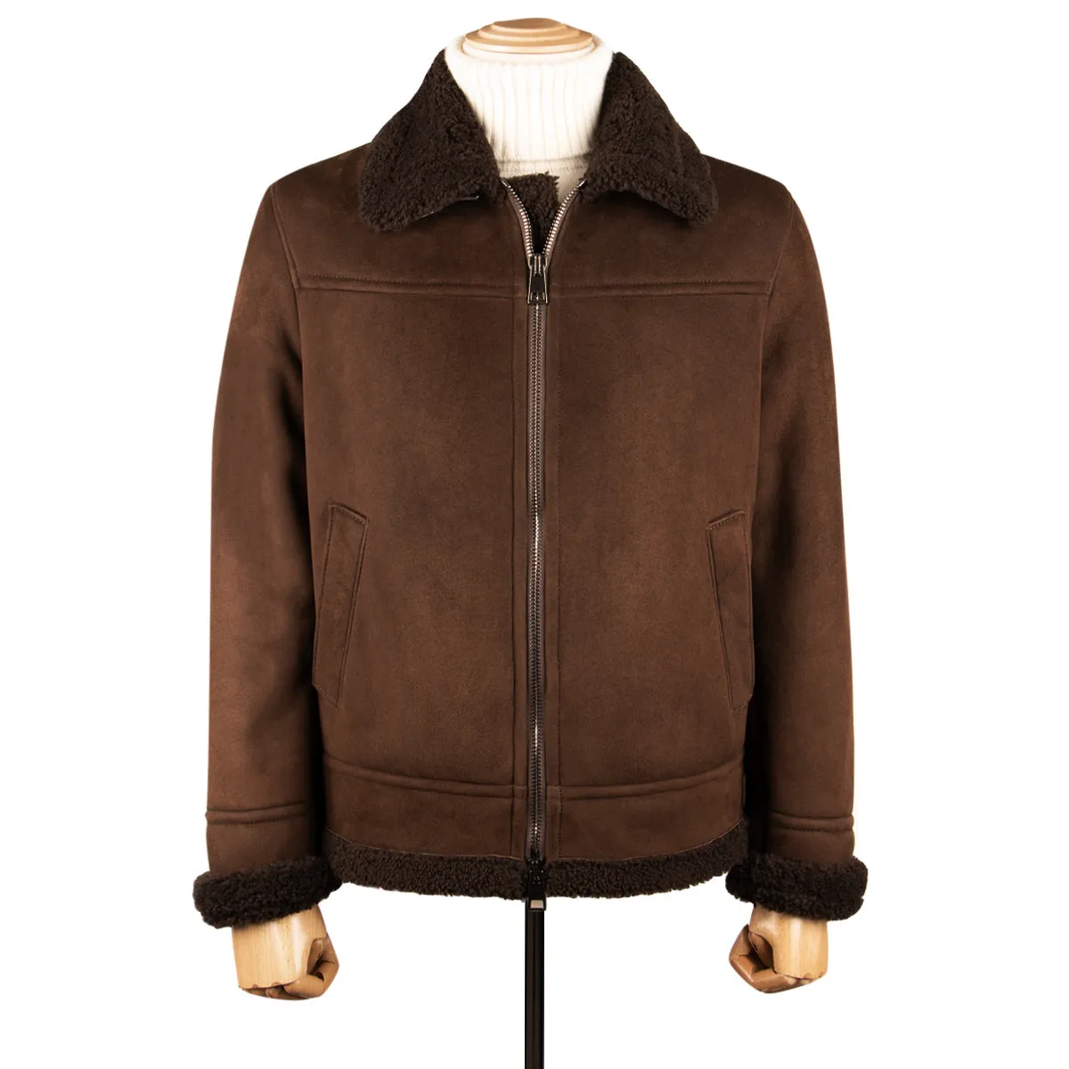 Brown Suede Shearling-lined Bomber Jacket