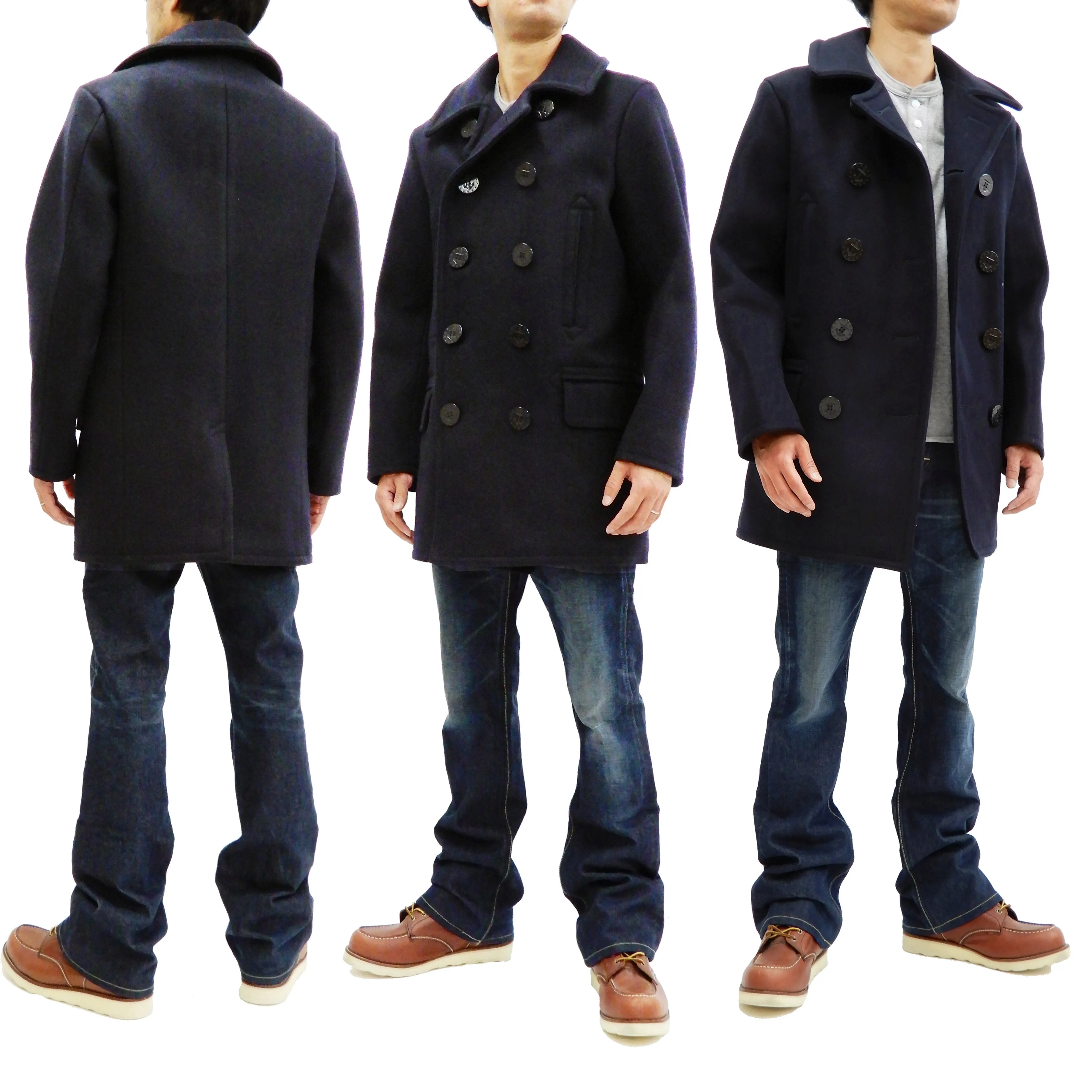 Buzz Rickson Pea Coat Men's U.S. Navy Wool Above-knee length Peacoat BR14146 Navy-Blue