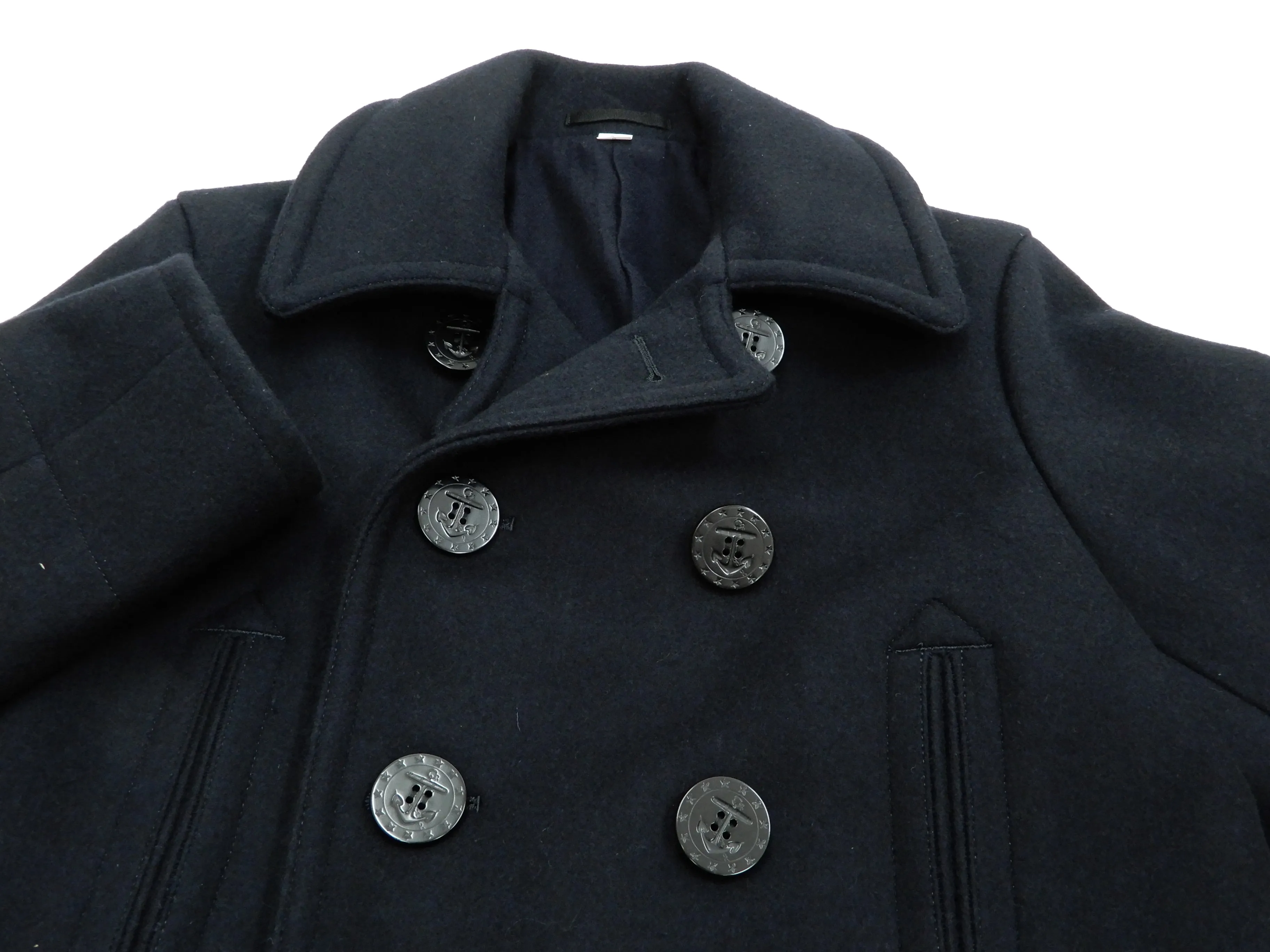 Buzz Rickson Pea Coat Men's U.S. Navy Wool Above-knee length Peacoat BR14146 Navy-Blue