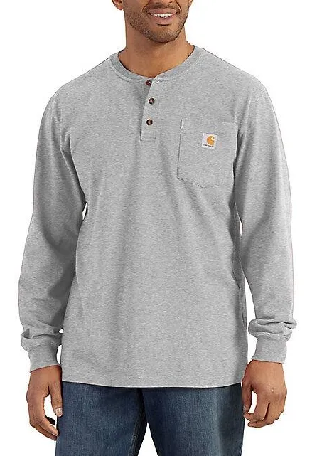 Carhartt K128-HGY Heather Grey Workwear Long Sleeve Henley T-Shirt