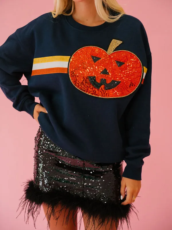 Carlie Women's Halloween Sequined Sweatshirt Loose Casual Top