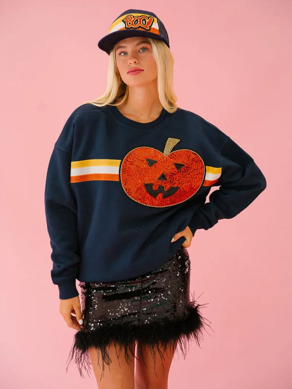 Carlie Women's Halloween Sequined Sweatshirt Loose Casual Top