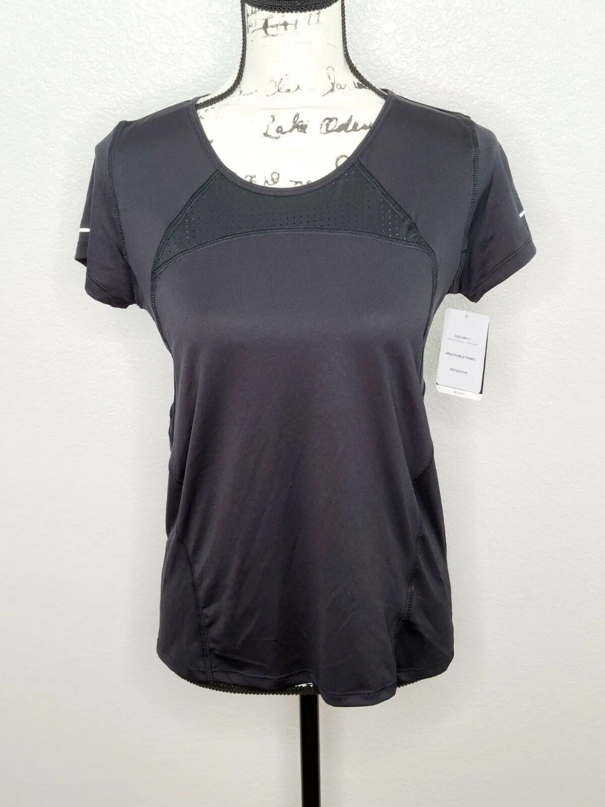 Champion C9 Women's Duo Dry Black Reflective Running Athletic Shirt Size XS