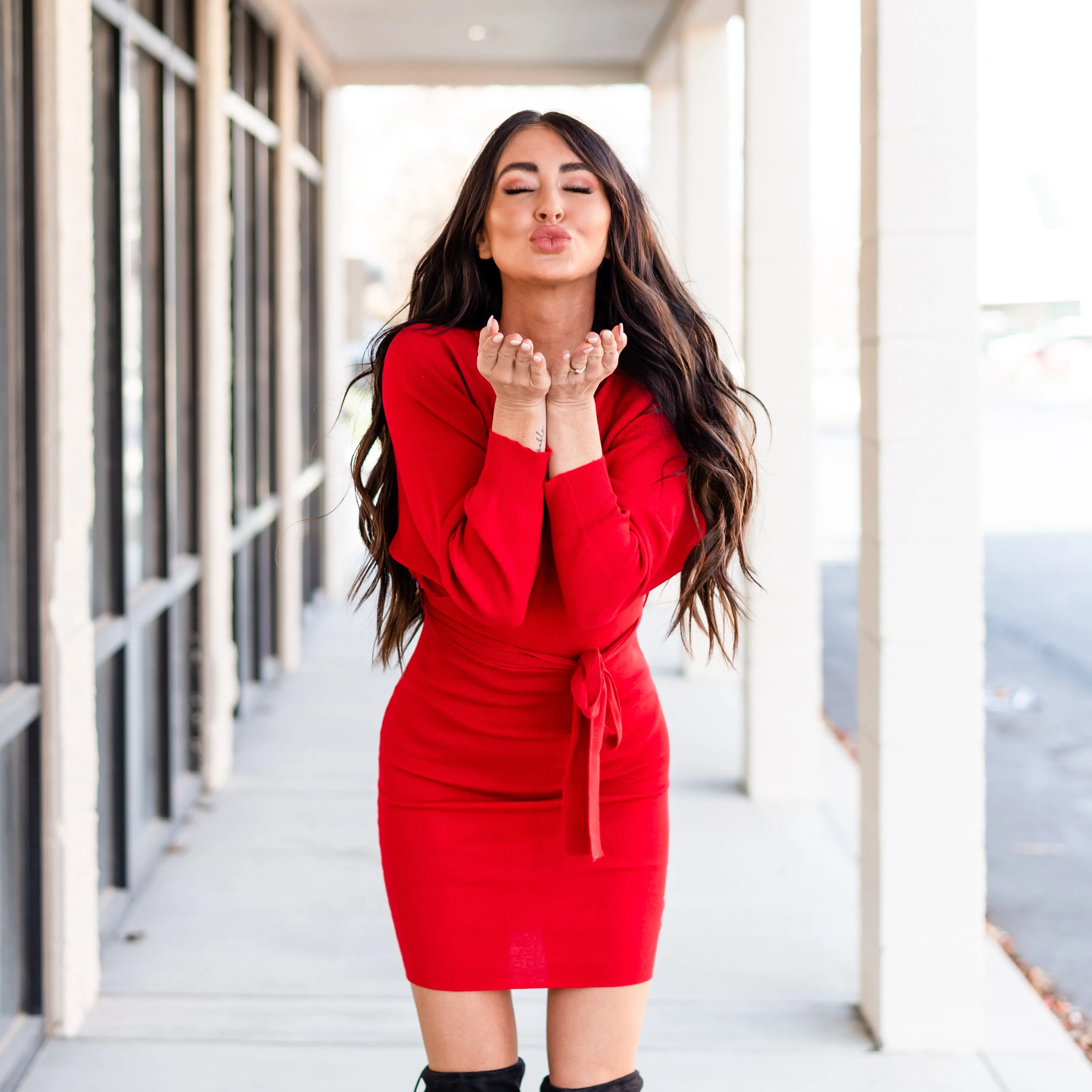 Charming Sweater Dress - Red