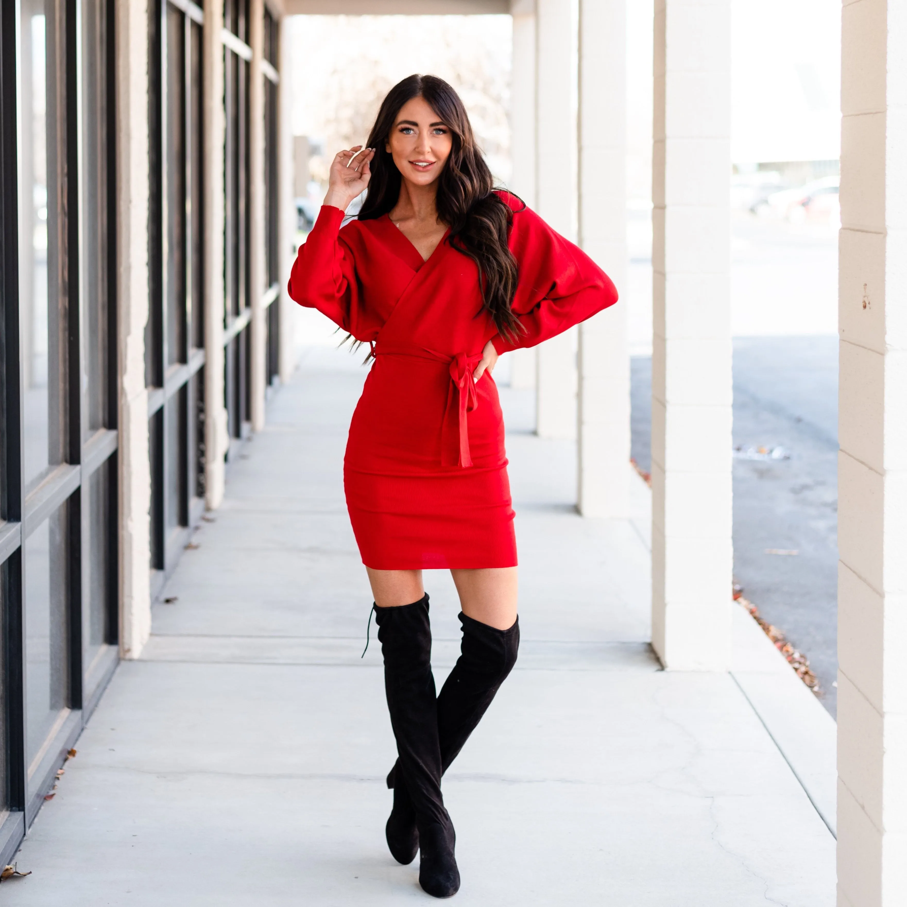 Charming Sweater Dress - Red