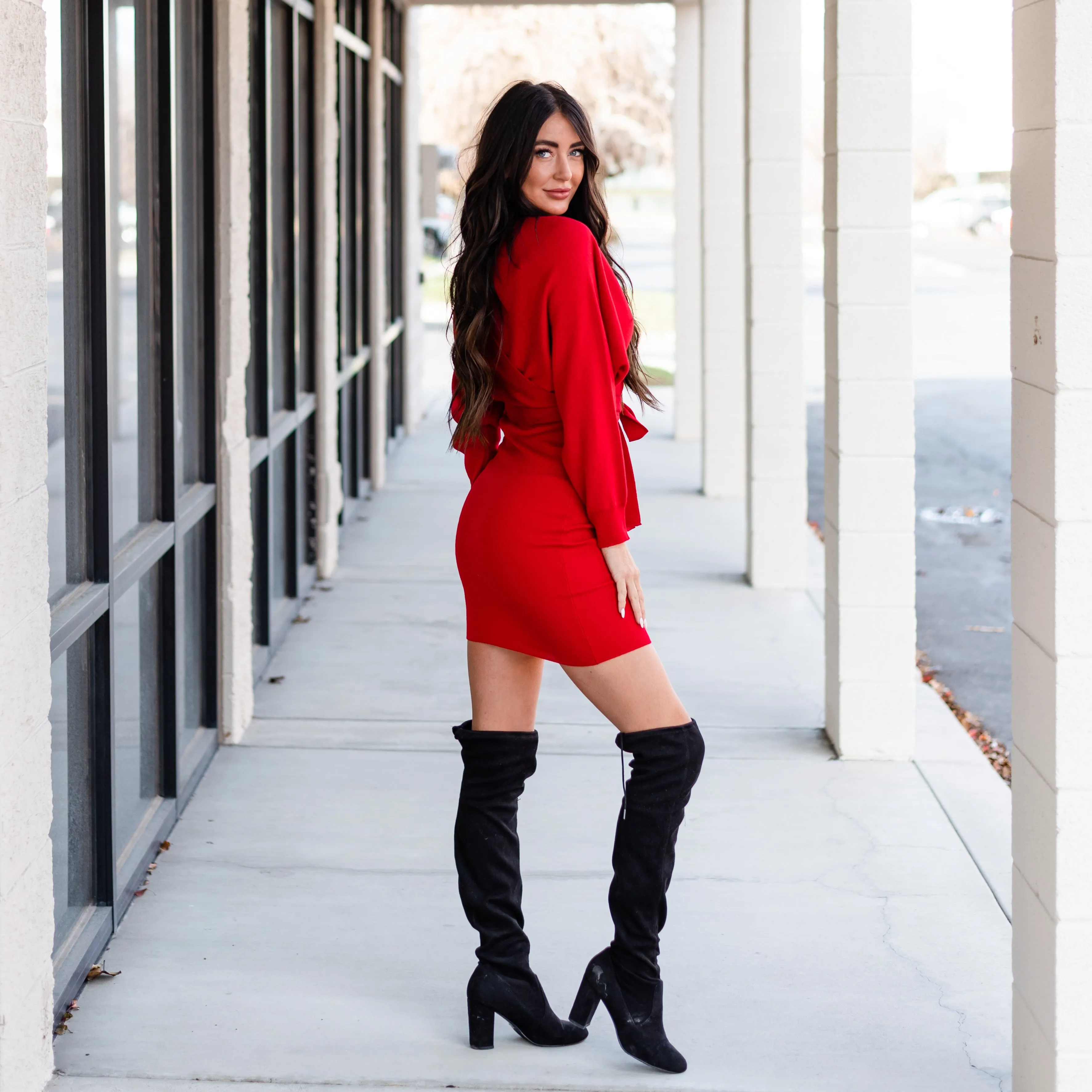 Charming Sweater Dress - Red