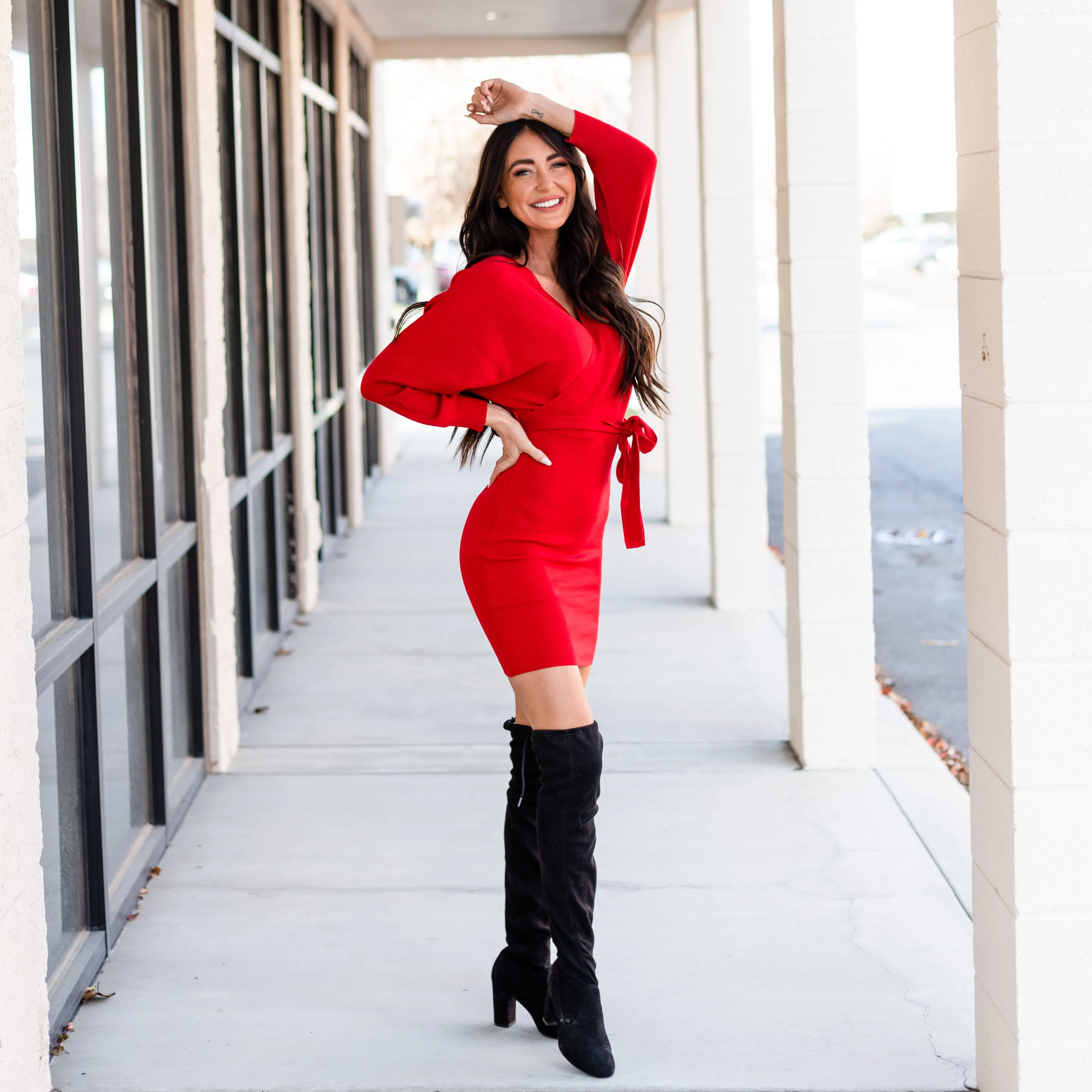 Charming Sweater Dress - Red