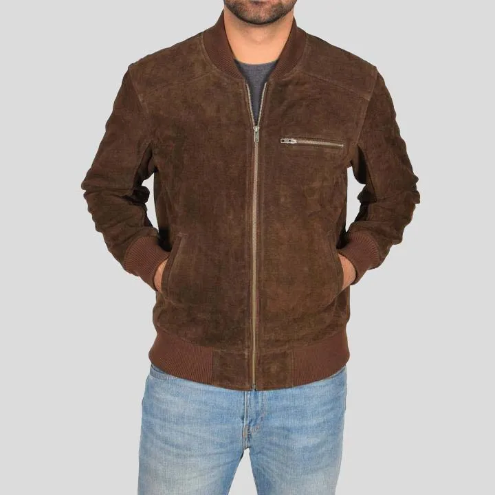 Chocolate Brown Suede Bomber Jacket for Men