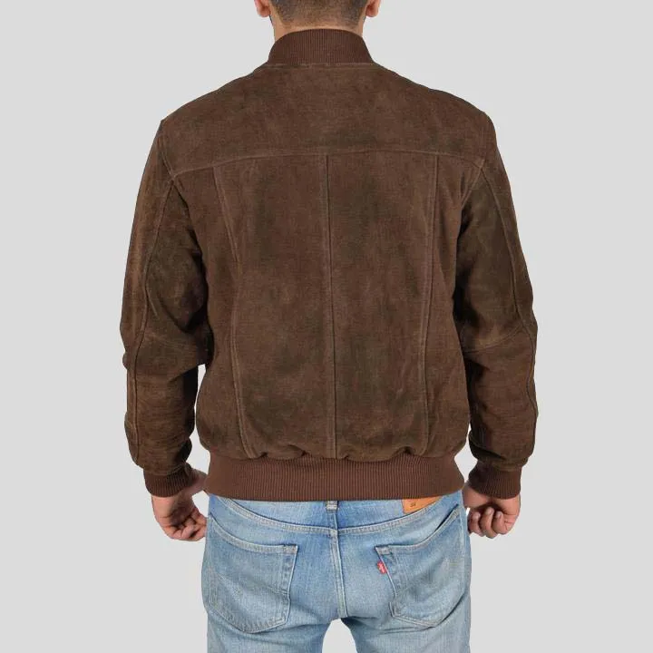 Chocolate Brown Suede Bomber Jacket for Men