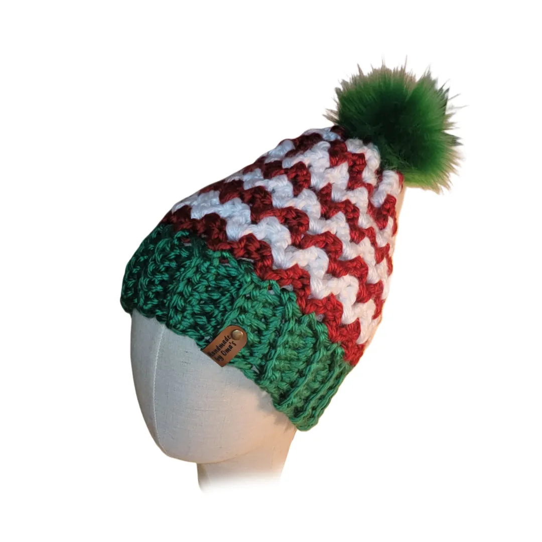 Christmas Beanie with Faux Fur Pom Pom