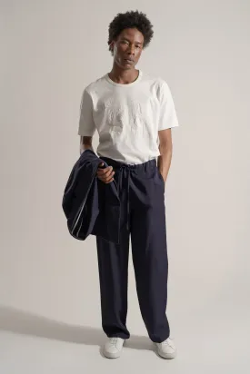 Classic Rayon Tricotine Drawstring Trouser in Navy