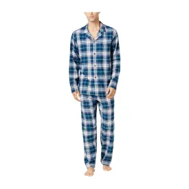 CLUB ROOM MEN'S 2 PC FLANNEL PAJAMA SET, TEAL/BLUE/WHITE XL, NWT, $65