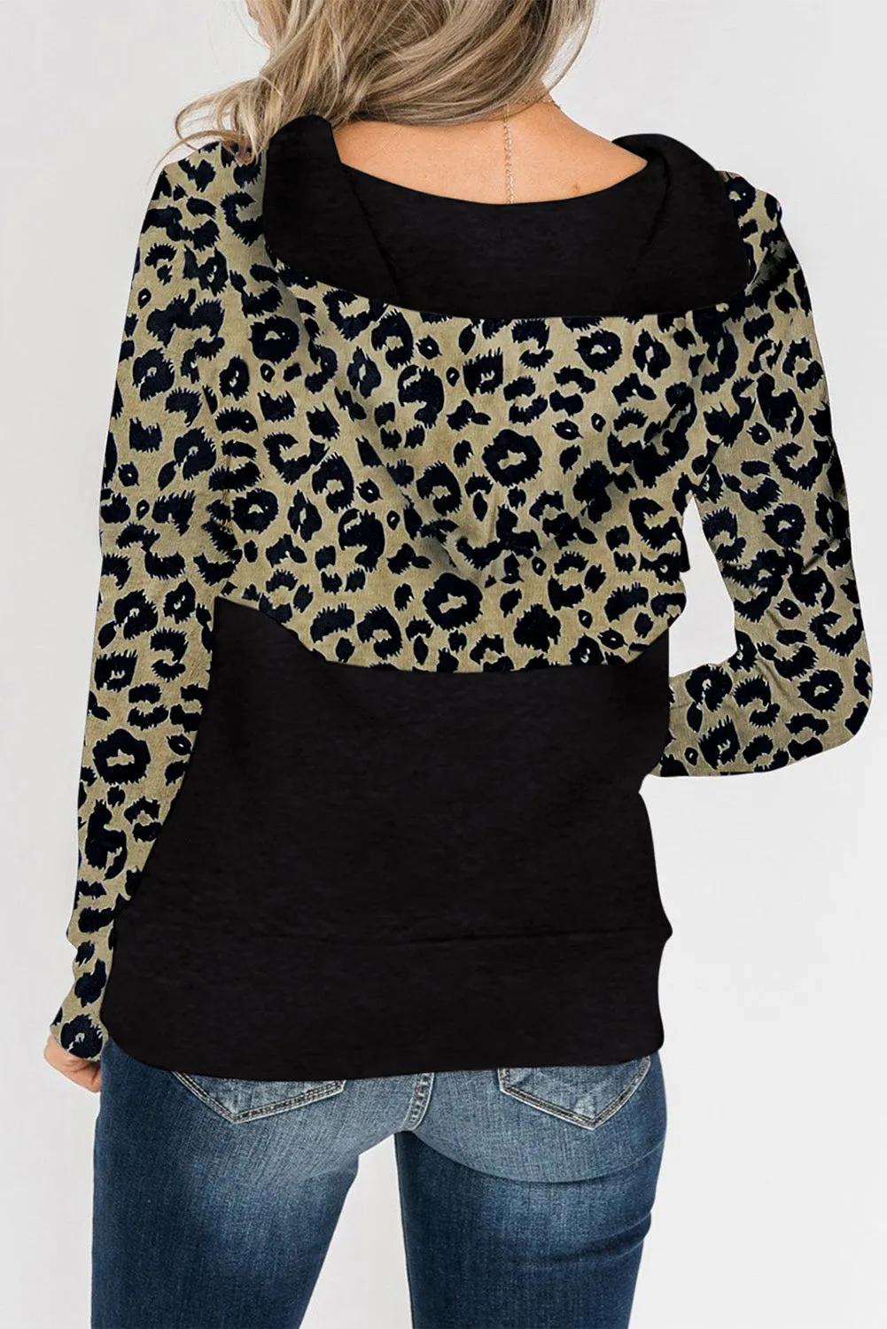 Contrast Color Zip Neck Kangaroo Pocket Sweatshirt