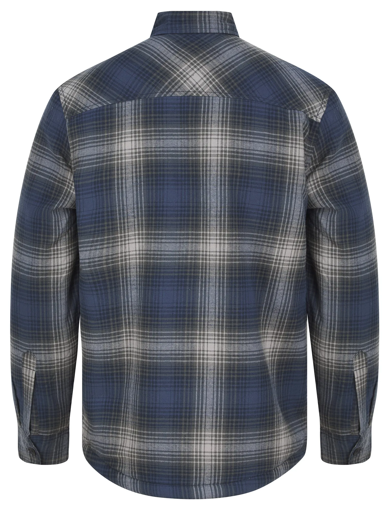 Crestone Borg Lined Cotton Flannel Checked Overshirt Jacket in Twilight Blue - Tokyo Laundry