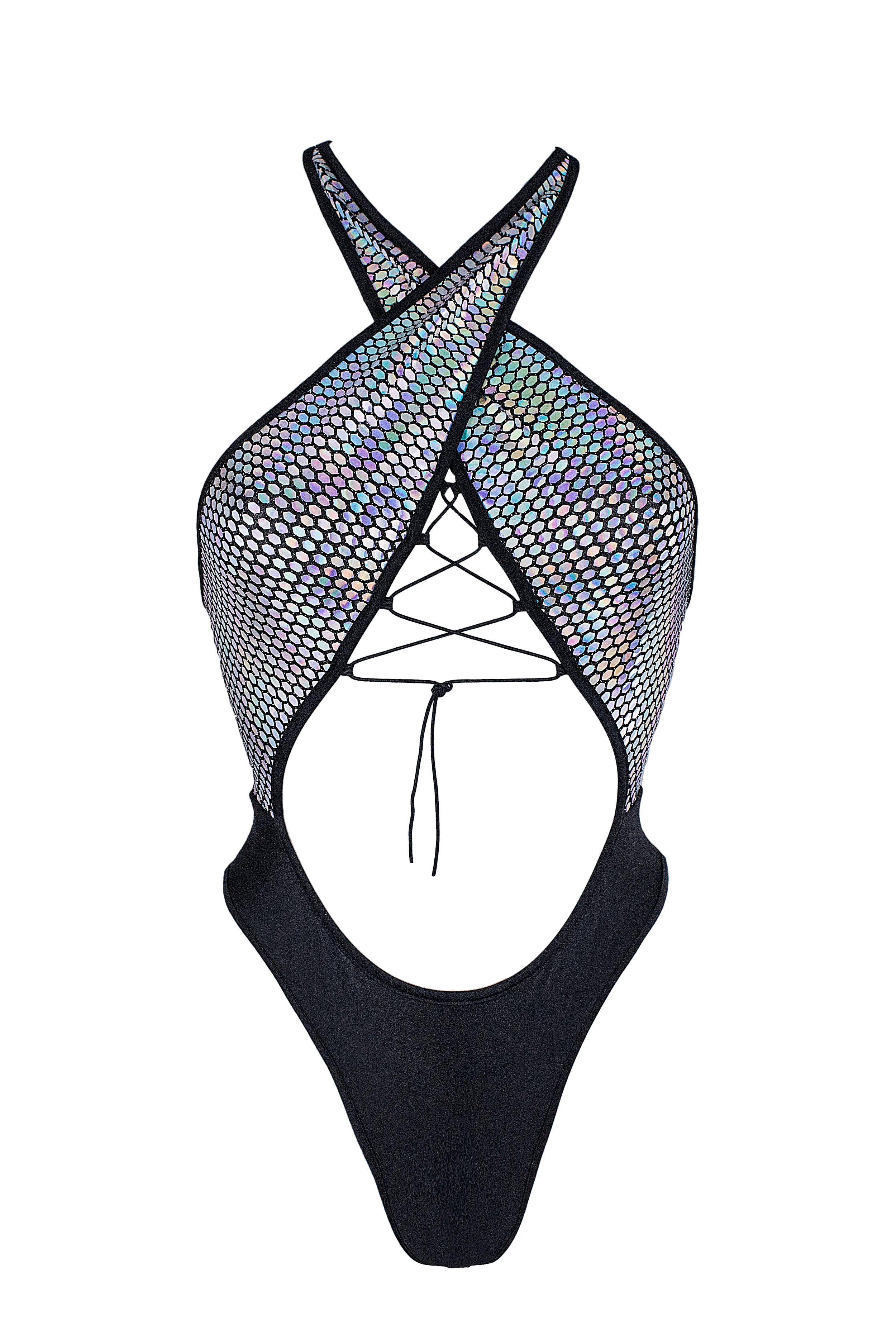 Criss-Cross Halter Holographic bodysuit / ANASTASIA PRISMA BODYSUIT