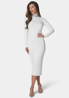 Crystal Neck Midi Sweater Dress